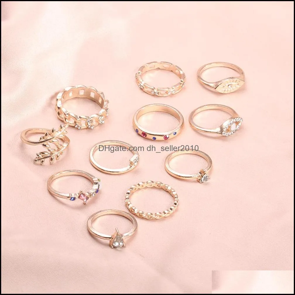 2022 vintage fashion ring set for women girls gold metal punk geometric hollow leaves women finger rings party jewelry anillos