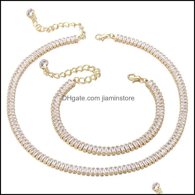 18k yellow gold plated shiny cz crystal tennis bracelet necklace for girls women for party wedding gift 3728 q2