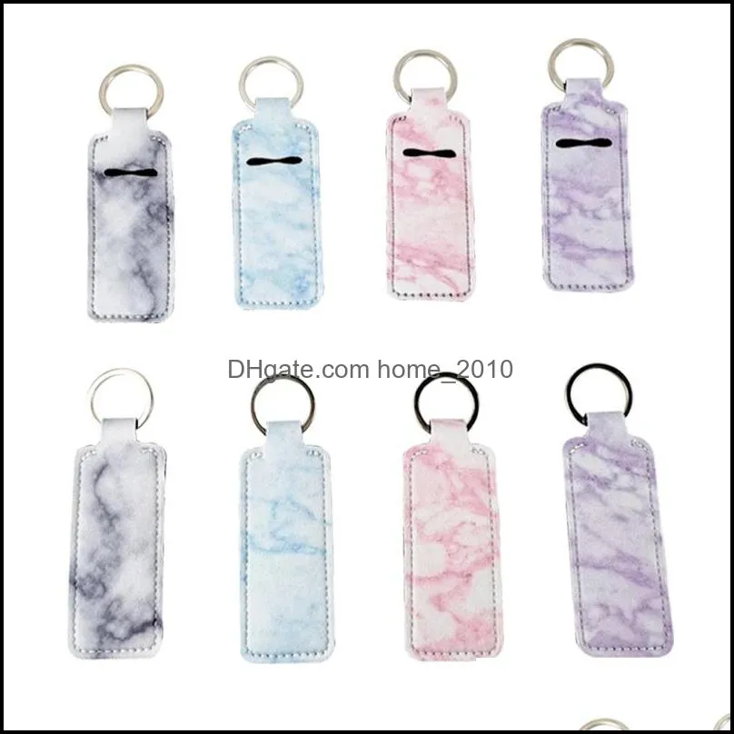 neoprene rectangle keychains marble leopard party stripe printed chapstick holder floral key ring lipstick holders lip balm cover keychain