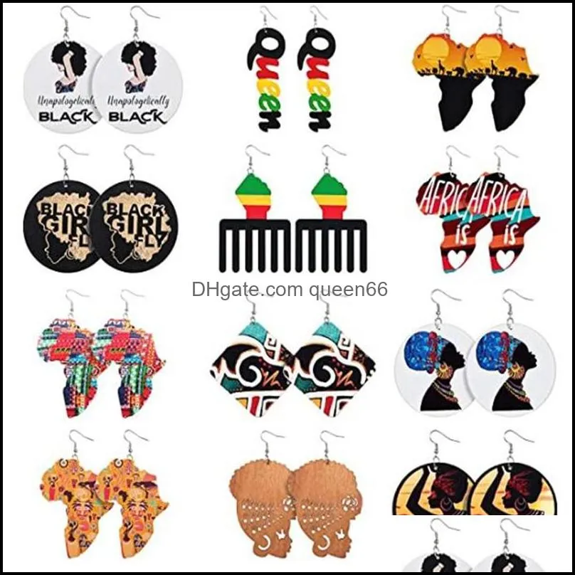 african wooden earrings ins handmade ethnic africa pattern print wood drop earrings queen girls jewelry hoop earrings