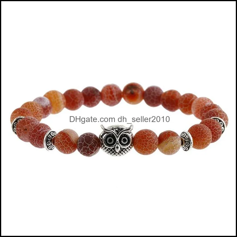 8mm colorful natural stone beads bracelet vintage owl pendant charm bracelet for men women valentines day giftz