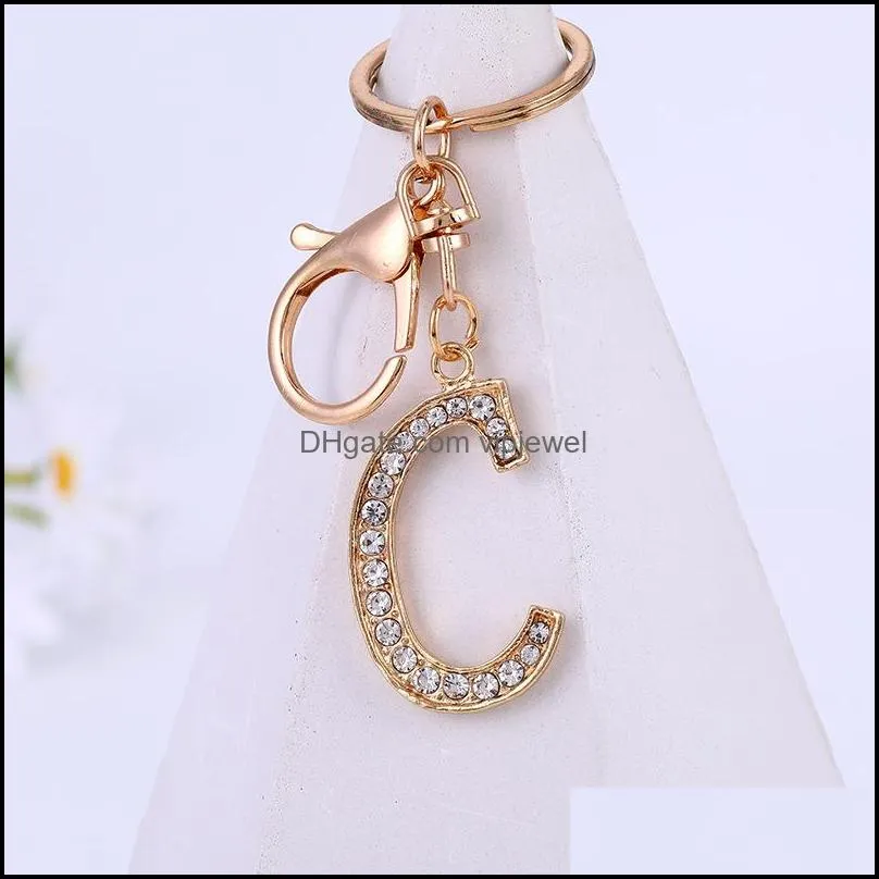 26 alphabet keychains fashion letter keyfob jewelry for women girls simple bling crystal keyring phone bag accessories p313fa