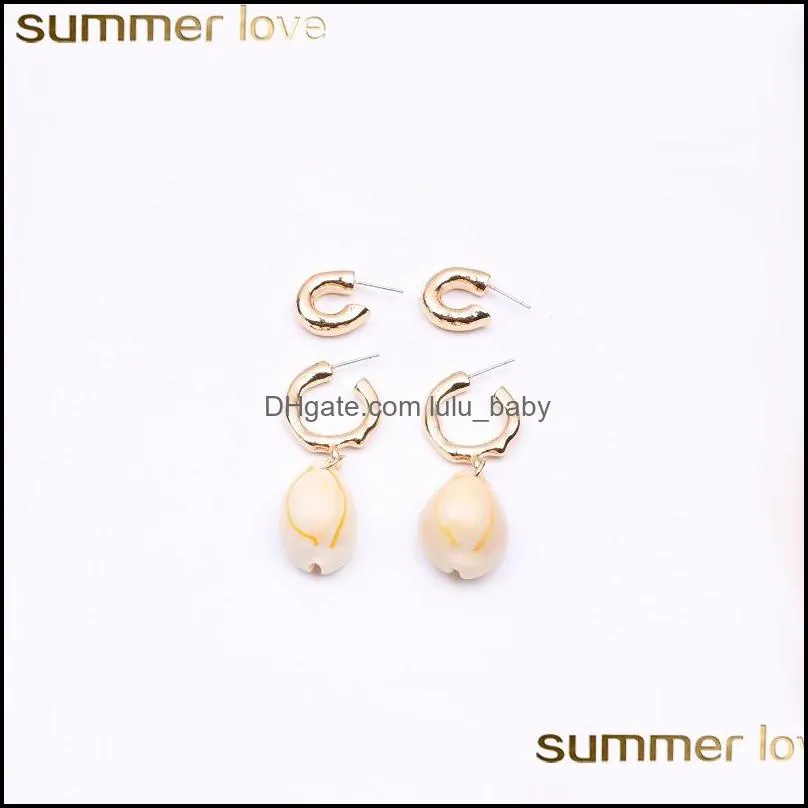 2019 fashion sea shell women earrings gold color 2 pairs / set trendy statement drop dangle earrings for women beach jewelry wholesale