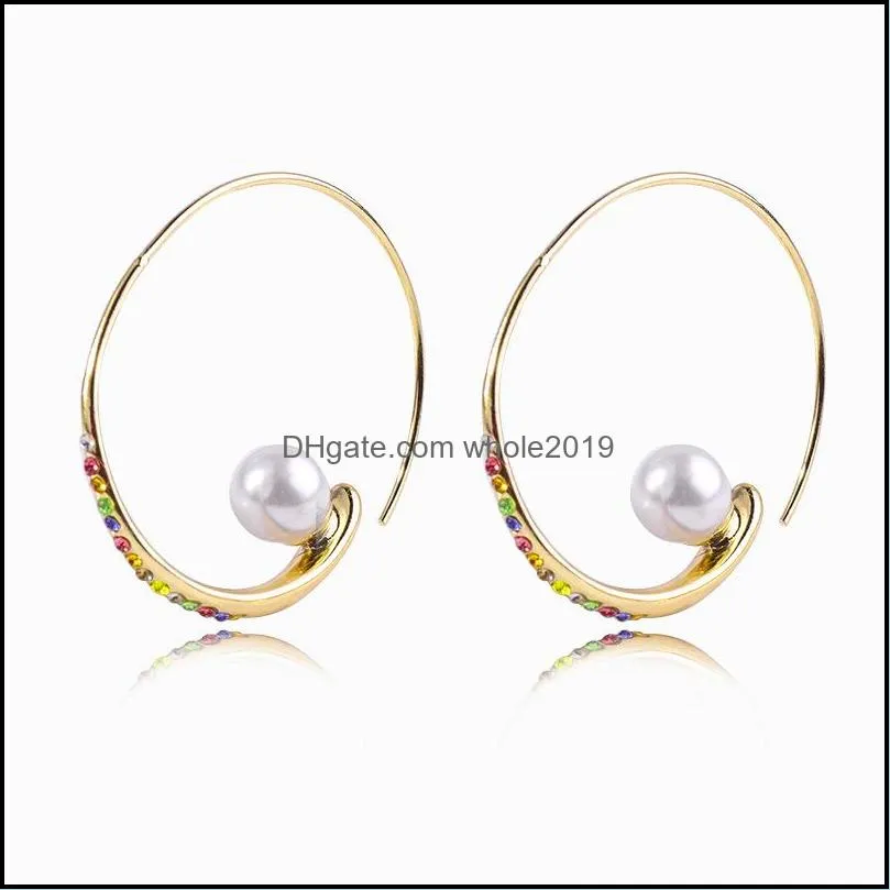 elegant women multicolor rhinestone circle earrings with floating pearl wedding jewelry accessories gold plated crystal hoop earring