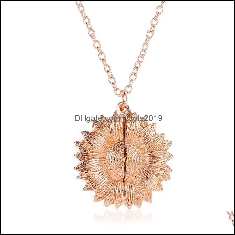 antique gold silver open locket necklace engraved you are my sunshine sunflower pendant necklace unique party jewelry gift