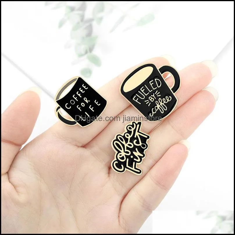 coffee cup vintage enamel brooches pin for women fashion dress coat shirt badges promotion black 457c3