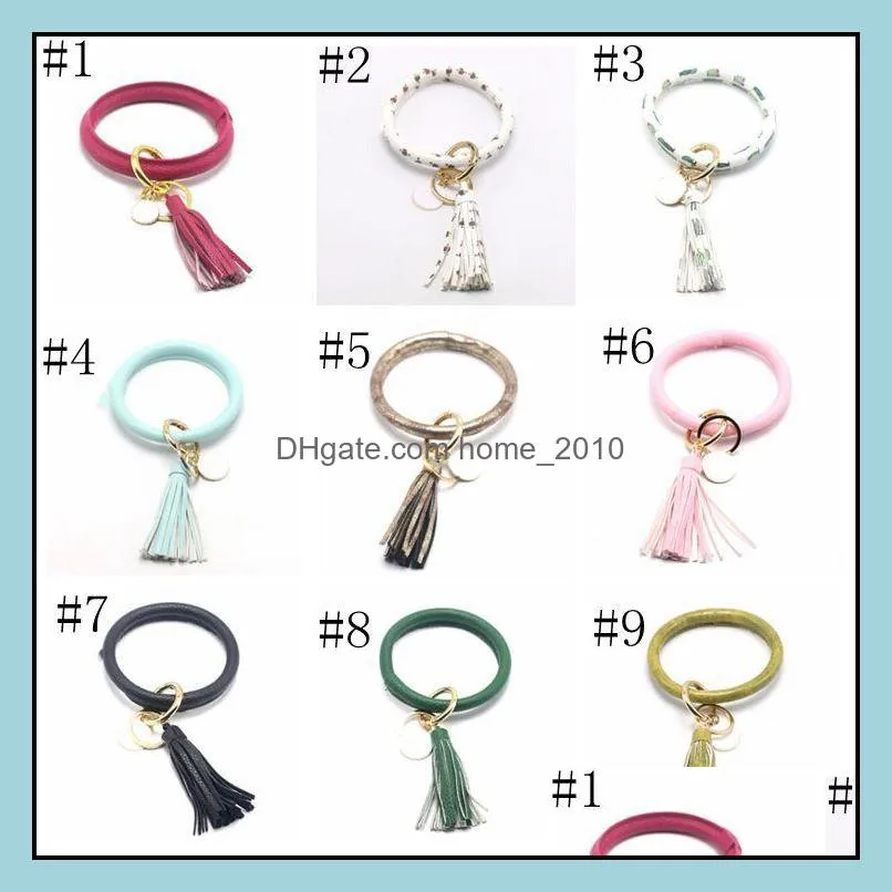 leather bracelet key chain tassel pendant wristbands sports keychain pu wrist key ring bracelets bangle round rings party favor