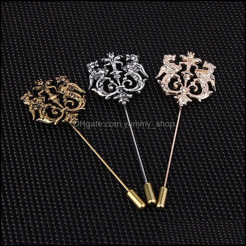bronze gold silver tone classic hollow double  lapel pins for men suit accessories stick brooch pins wedding party jewelry 644 t2