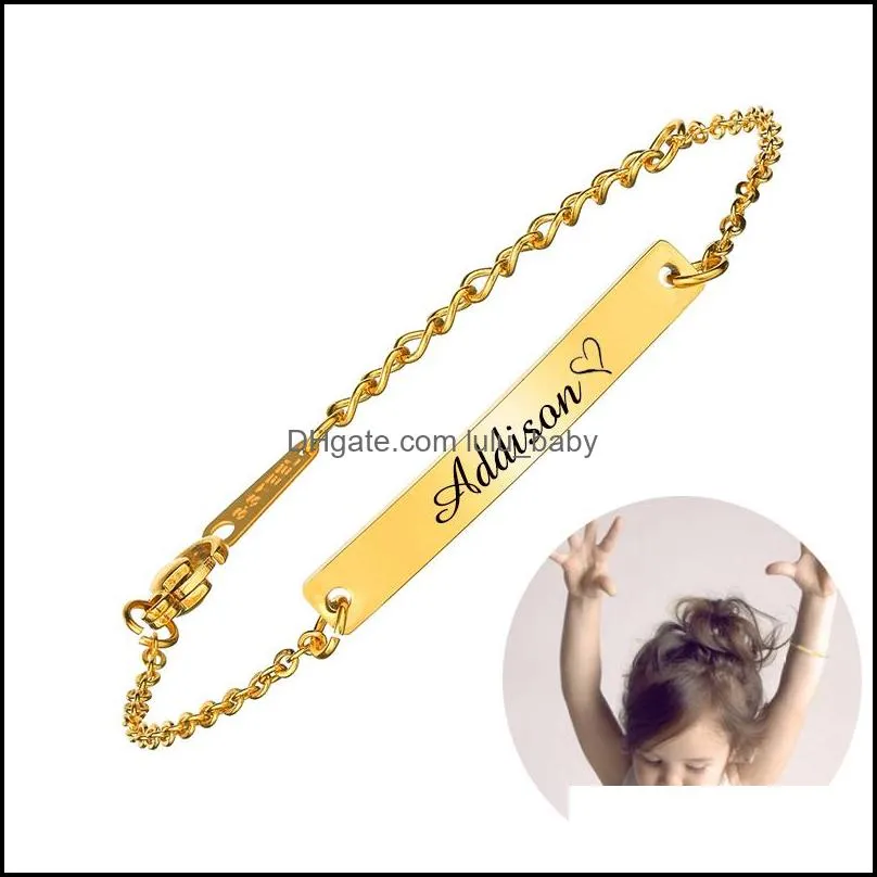  design stainless steel bar bracelet for boy girl gold color charm children bracelets friends gift jewelry custom engraved name