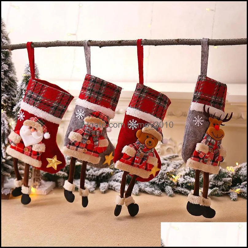 christmas stocking gift bag wool xmas tree ornament socks dolls santa candy gifts bags home party decorations wy1410