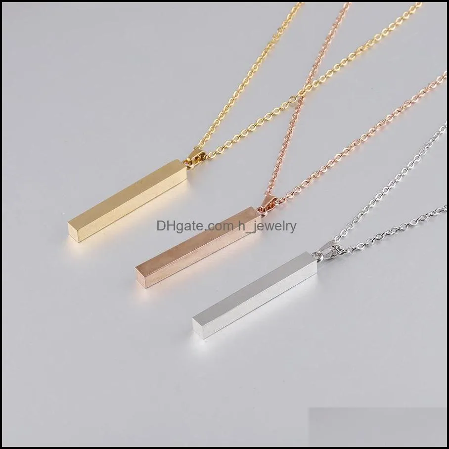 stainless steel pendant necklace fashion gold plated solid blank bar charm pendants for buyer own engraving jewelry