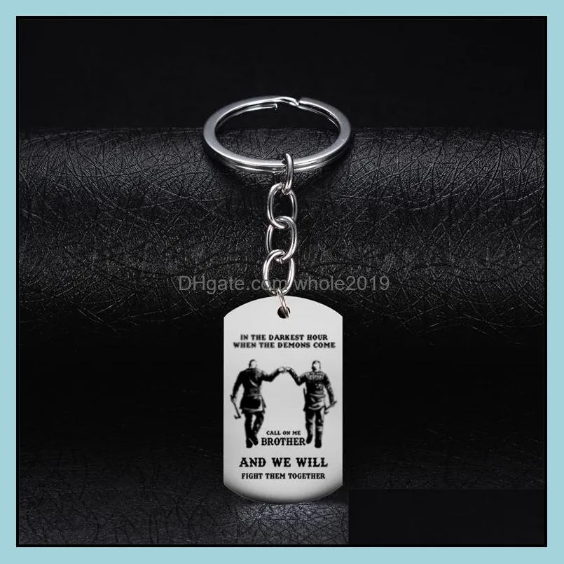 creative stainless steel keychain brother key rings jewelry in the darkest hour when the demons come fight them together key ring