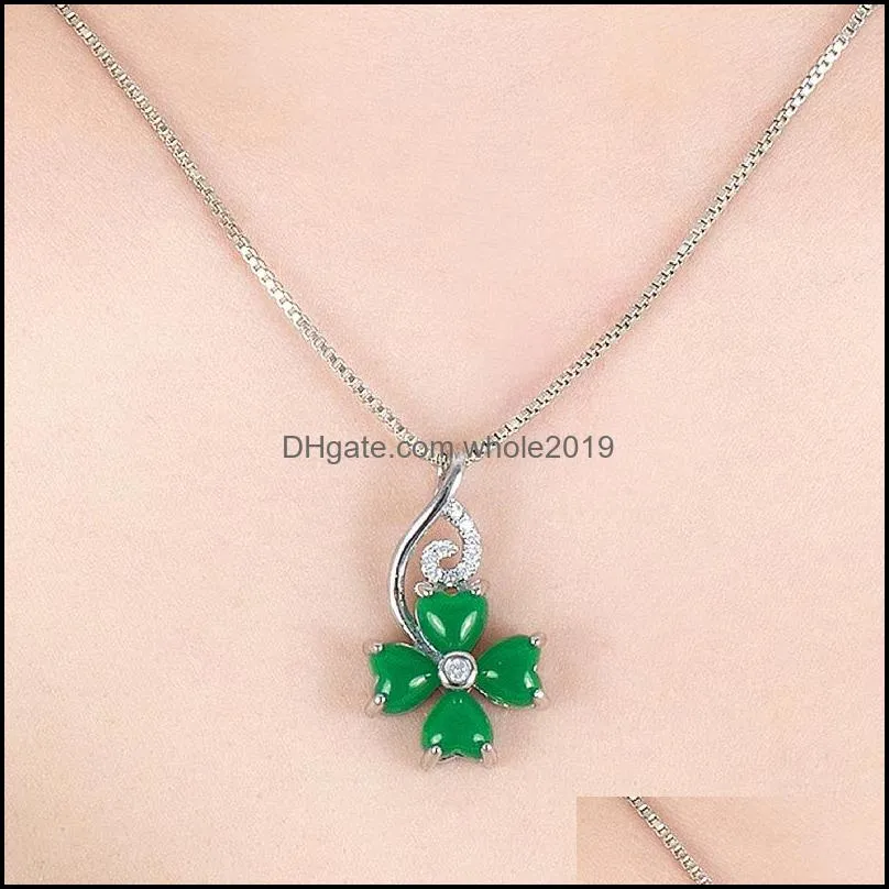 clover necklace green jade gemstones gold silver pendant necklaces for women jewelry birthday gift choker chains necklaces