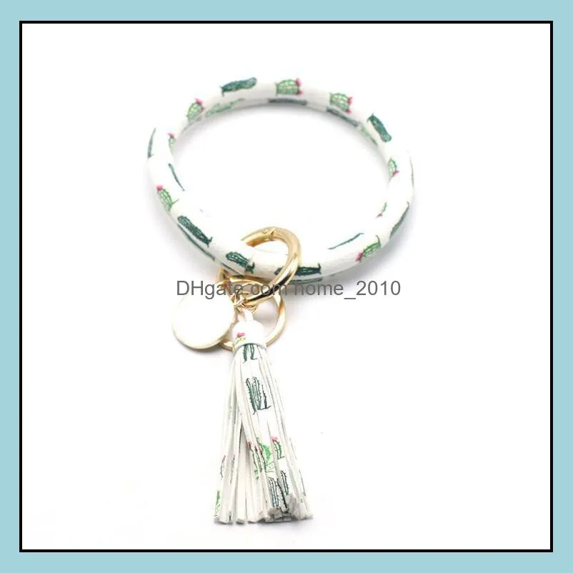 leather bracelet key chain tassel pendant wristbands sports keychain pu wrist key ring bracelets bangle round rings party favor
