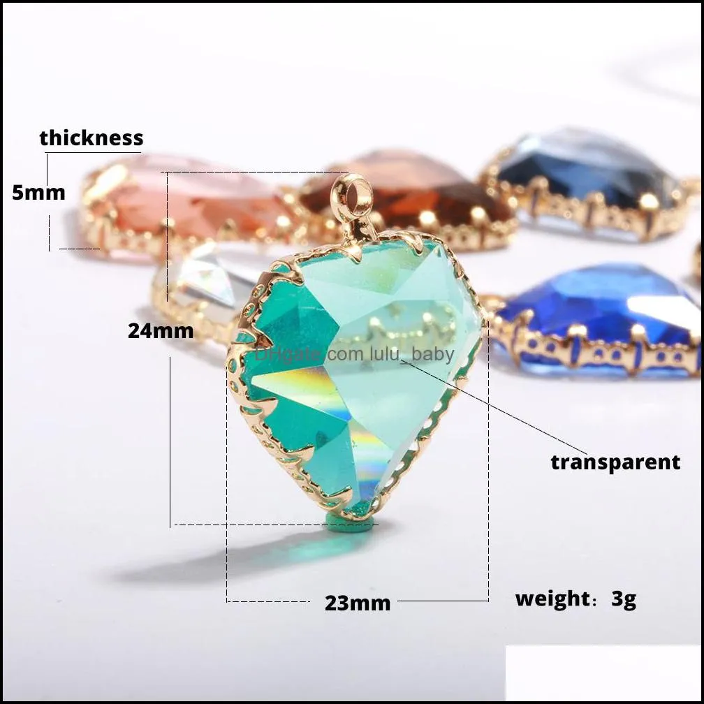 fashion crystal pendant charm floating colorful water drop heart shape pendants for necklace crafts diy jewelry making findings