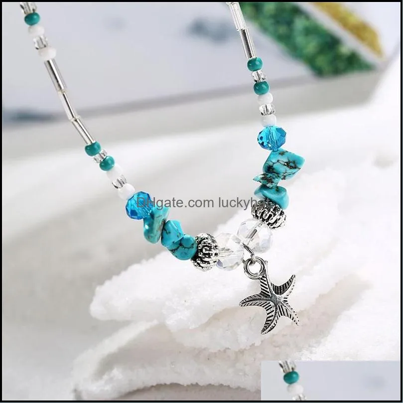 anklets bohemian starfish beads stone for women boho silver color chain bracelet on leg beach ankle jewelry gifts 42 d3