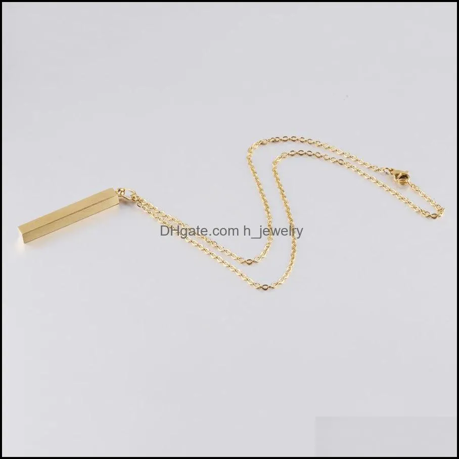 stainless steel pendant necklace fashion gold plated solid blank bar charm pendants for buyer own engraving jewelry