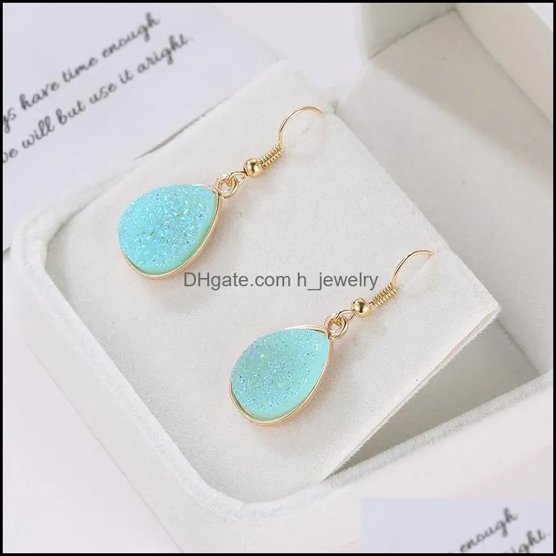  arrival resin druzy stone dangle earring for women girls gold hook creative glamour drop shape earrings fashion jewelry gifty