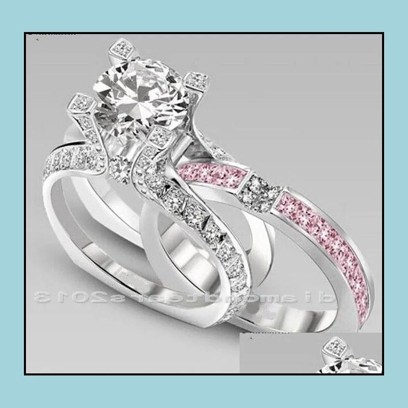 wedding rings size 510 luxury jewelry 10kt white gold filled pink cubic zirconia women engagement ring set gift