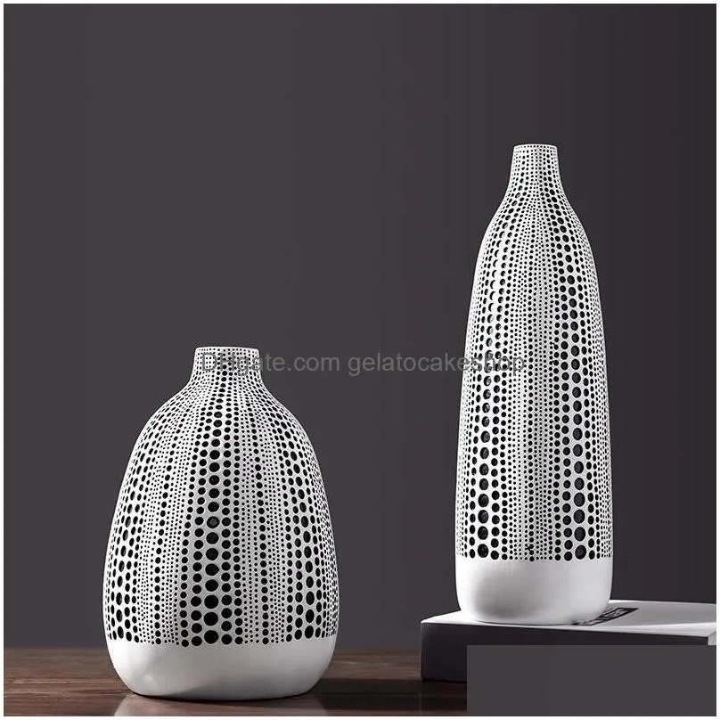 street art yayoi kusama black and white wave point resin flowerpot creative dried flower decoration vase