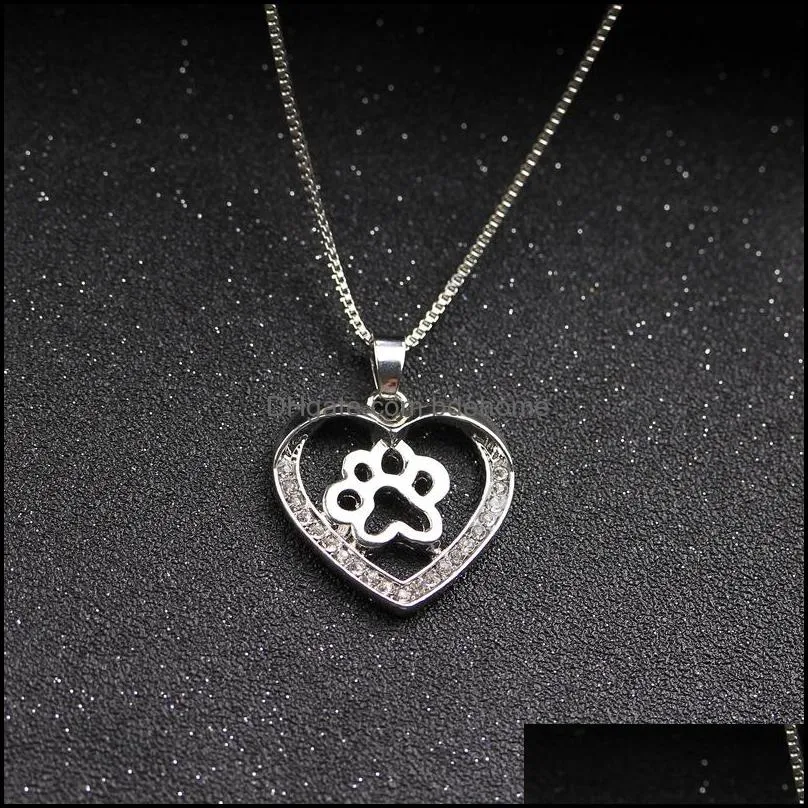 pet dog paw footprint hollow love heart pendant silver color choker necklaces for women jewelry heart necklace bdehome