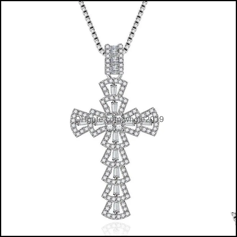 exquisite luxury trapezoidal zircon pendant european and american full diamond cross pendant necklace clavicle chain