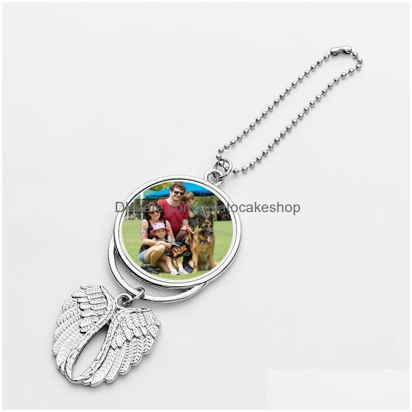 sublimation big wings necklaces pendants decorations blanks car pendant angel wing rearview mirror hanging charm ornaments