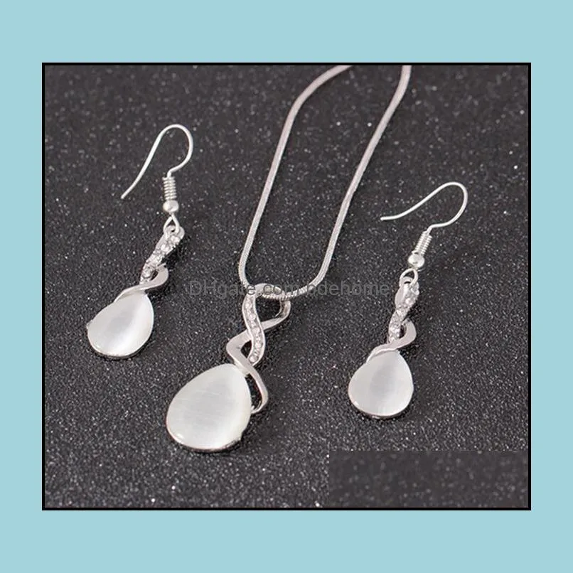 opal jewelry sets cubic zirconia pendant earrings statement bridal wedding jewelry set party jewelry set bdehome