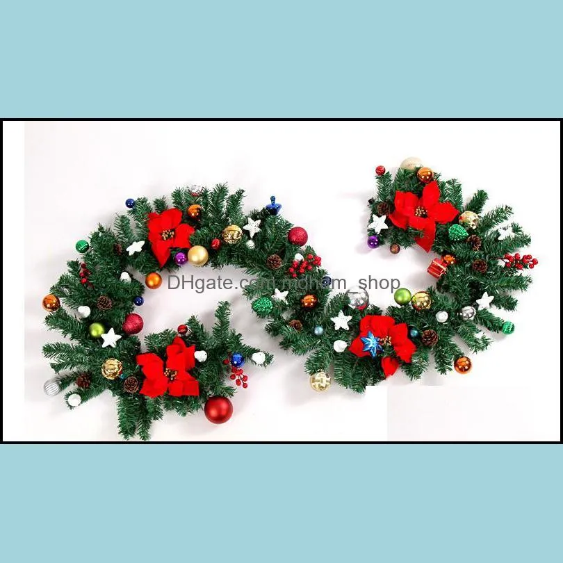 270cm 9ft pvc christmas garland home outdoor decorations artificial pinecone red berries home decor holiday garland
