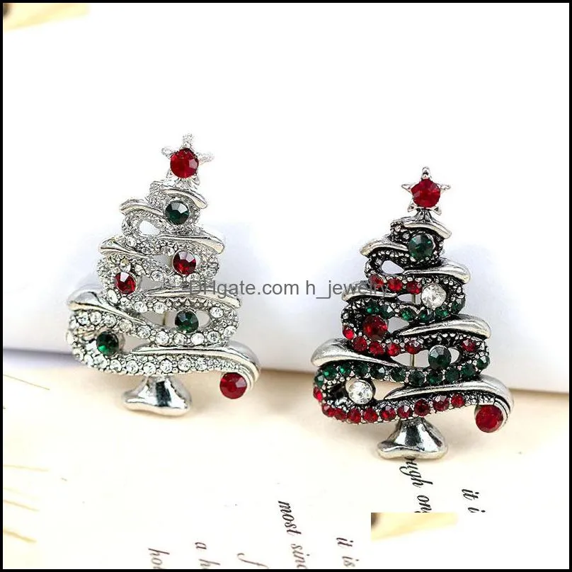 crystal christmas tree bowknot brooches gift for the year full colorfull rhinestone bell heart scarf clip christmas brooch pins