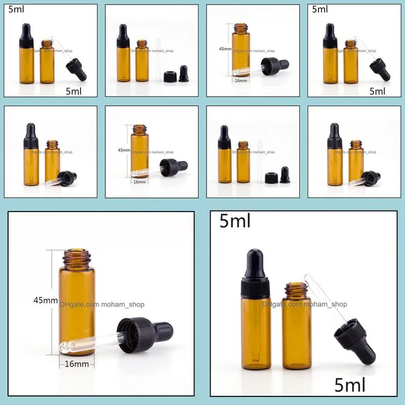 5ml amber glass essential oil dropper bottles mini empty eye dropper perfume cosmetic liquid sample container dhs 1500pcs/lot