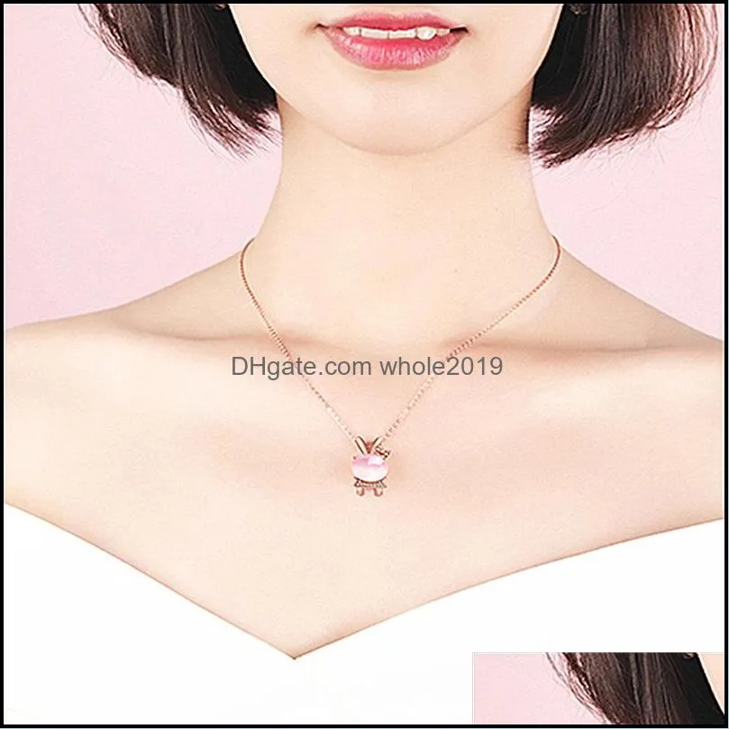 wholesale cz crystal pink opal pendant necklace chokers rose gold silver necklaces for women girls ross quartz cute gift