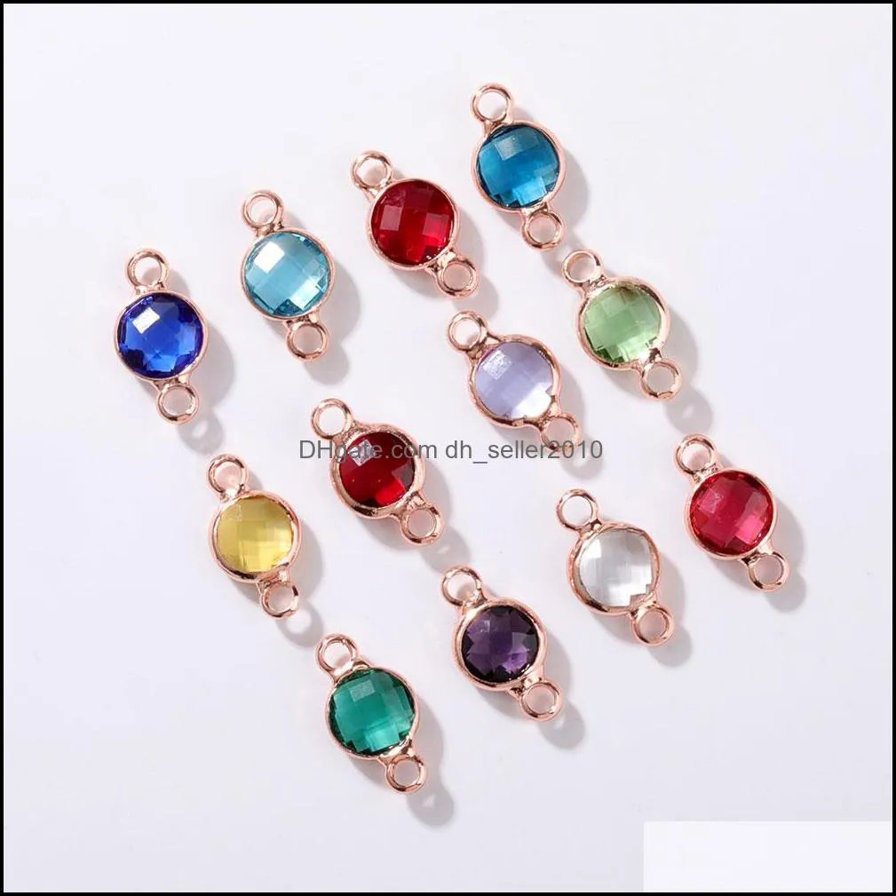 fashion crystal charm pendant copper metal rose gold color 12 birthstone rhinestones round for necklace bracelet diy jewelry findings
