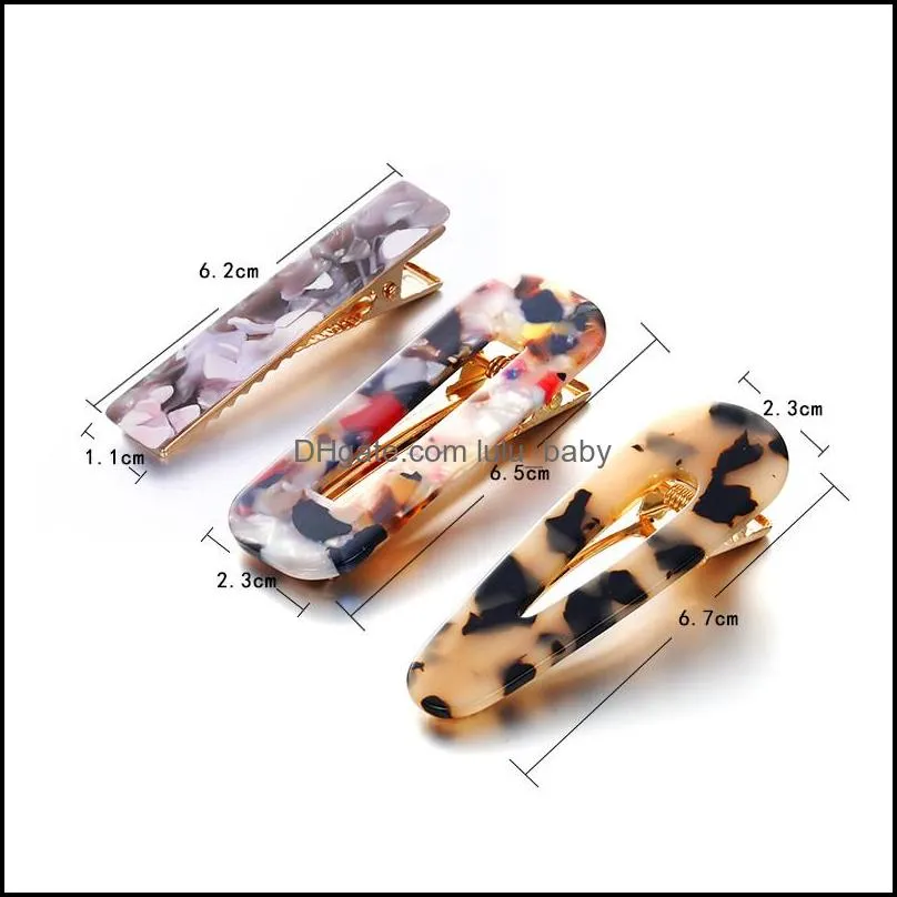 cute style acetate sheet hair clip marble grain teardrop hairpin iron gold barrette accessories for women girls fashion jwerlyz