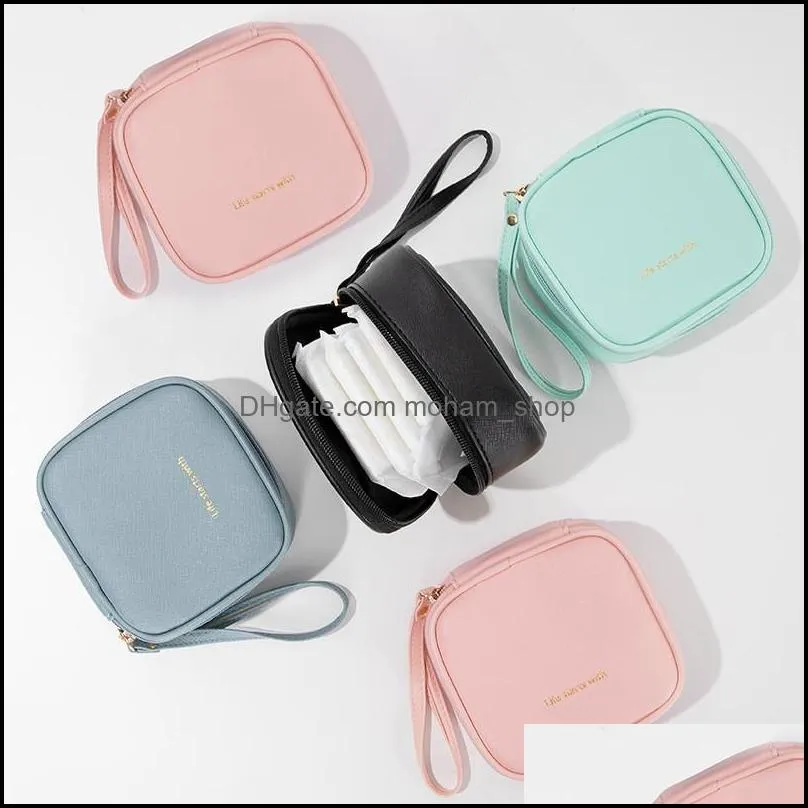 storage bags cool pu leather bag portable makeup lipstick earphone cables travel water proof sanitary napkin pad organizer wholesale