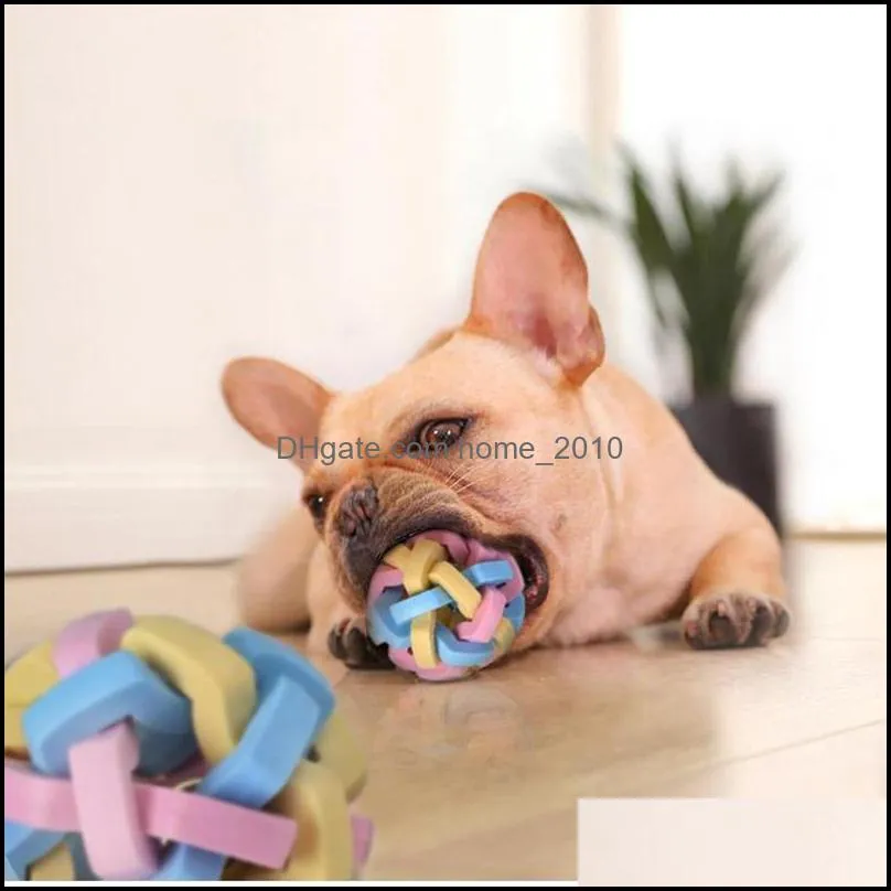 pet dog sound elastic chew ball knit contrast color grind teeth ball toothbrush chews toy ball training pet product wq235