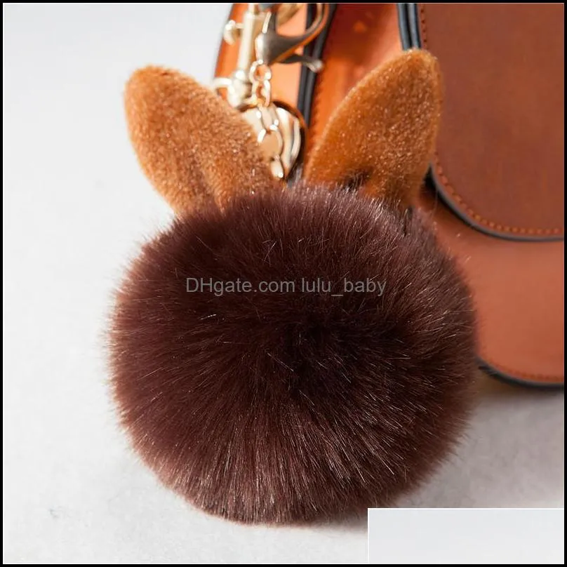 fluffy bunny toys ear keychains jewelry 18 styles faux rabbit keyring fur women bag charms keyfobs pompom key rings pendant d316q