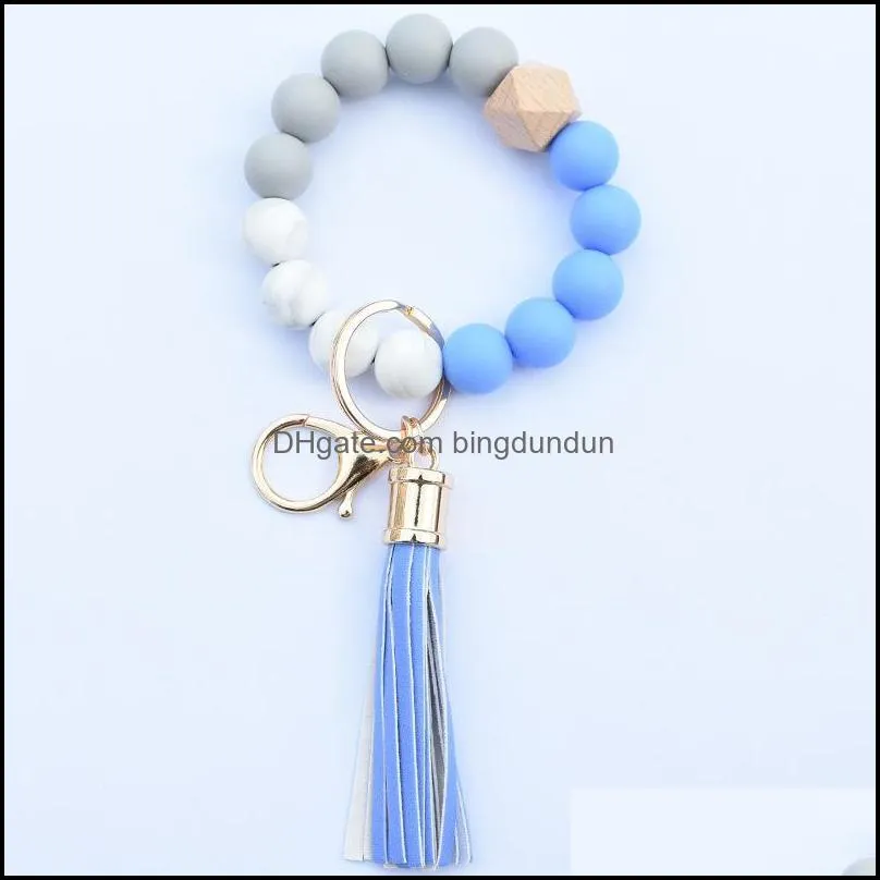 silicone beaded bangle keychain with tassel for women party favor wristlet key ring bracelet paa10248