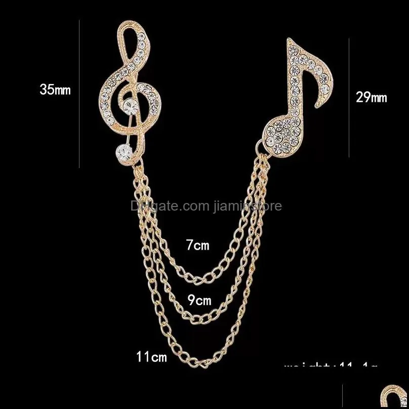 elegant chain tassel music note crystal brooch fashion jewelry silver rhinestone pin brooches for gift unisex jewelry lot 12pcs c3