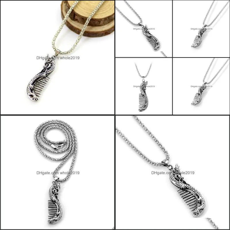 vintage dragon pendant necklace dragon comb pendant necklace for women mens xmas gifts pun jewelry mini men jewelry