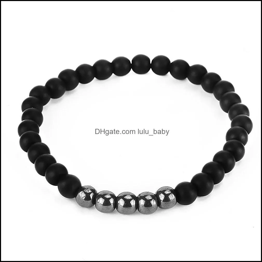 fashion 2 pcs 6/8 mm dull polished black stone beads bracelet matt black onxy bead steel bead bracelets set for women prayer beads