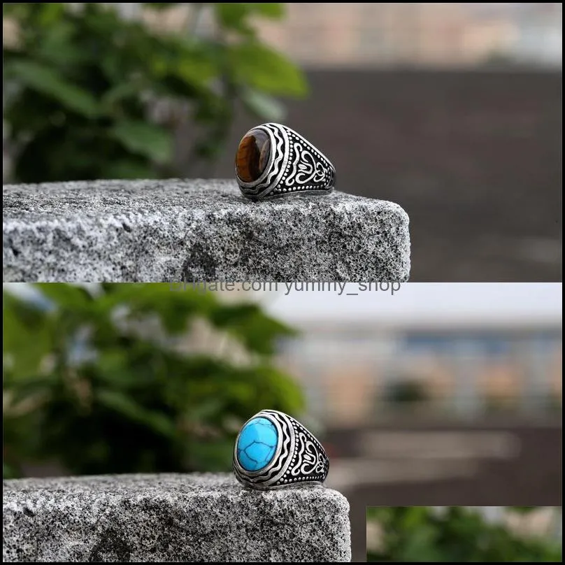 warrior jewelry set turquoise titanium steel ring personalized tiger eye stone mens ring 812 r2