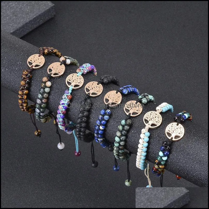 6mm natural chakra beads bracelet tree of life charm bracelet handmade string braided bracelets women men yoga jewelry gift c3