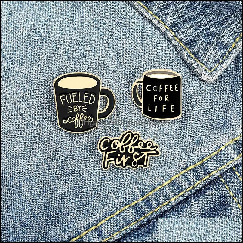 coffee cup vintage enamel brooches pin for women fashion dress coat shirt badges promotion black 457c3