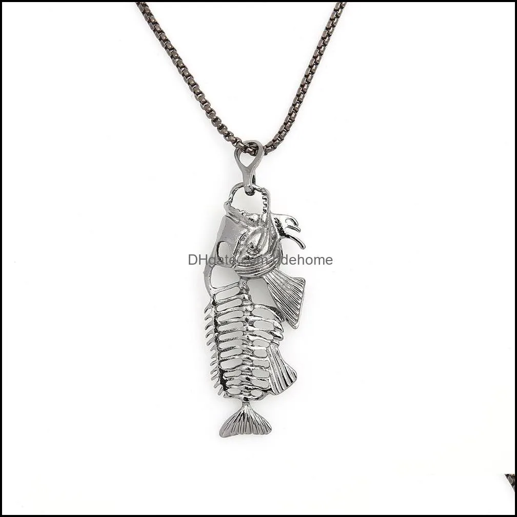 vintage gothic fishbone pendant necklace male female punk necklace pendant party jewelry birthday gift bdehome