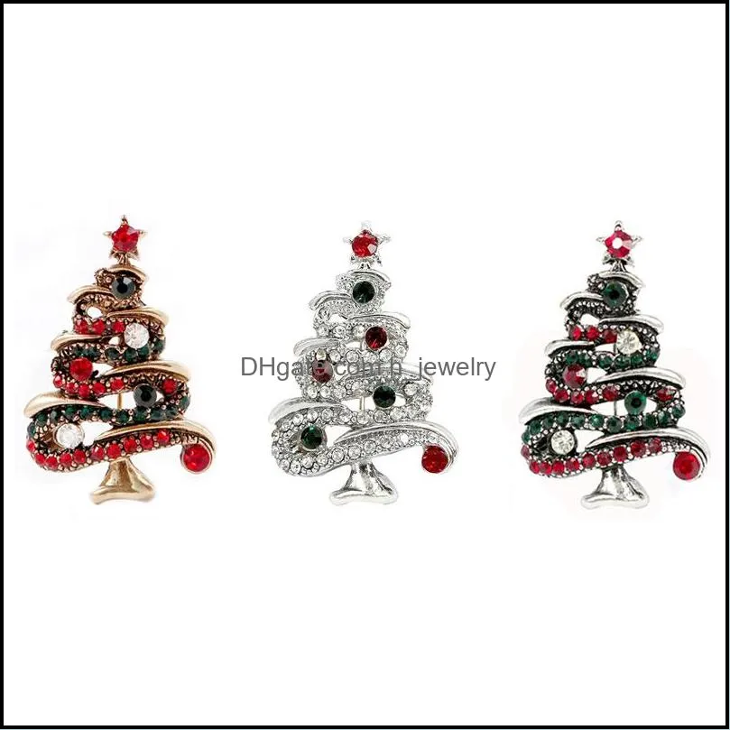 crystal christmas tree bowknot brooches gift for the year full colorfull rhinestone bell heart scarf clip christmas brooch pins