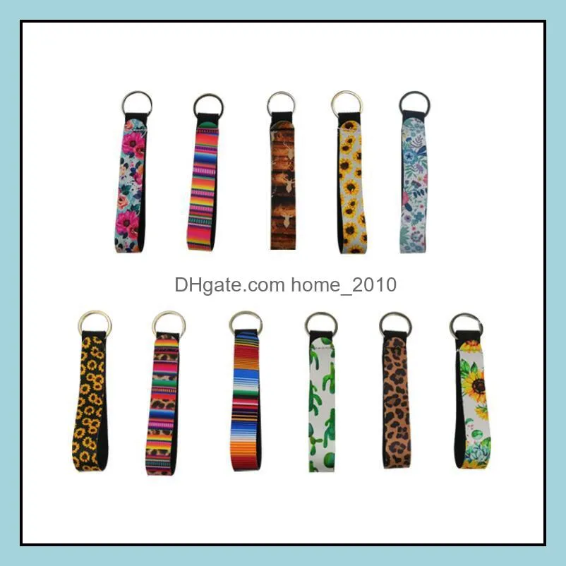 neoprene key ring floral sunflower leopard printing lanyard keychains women keys buckle fit travel souvenirs party gifts lxl290a