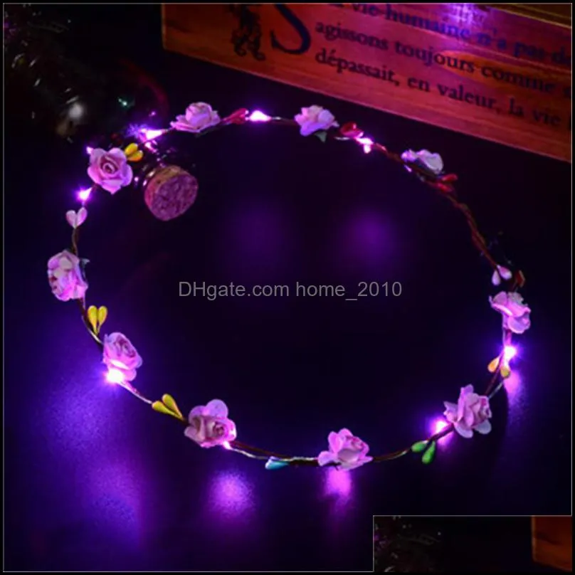 flashing led strings glow flower crown headbands light party rave floral hair garland luminous wreath wedding flower gifts wq479