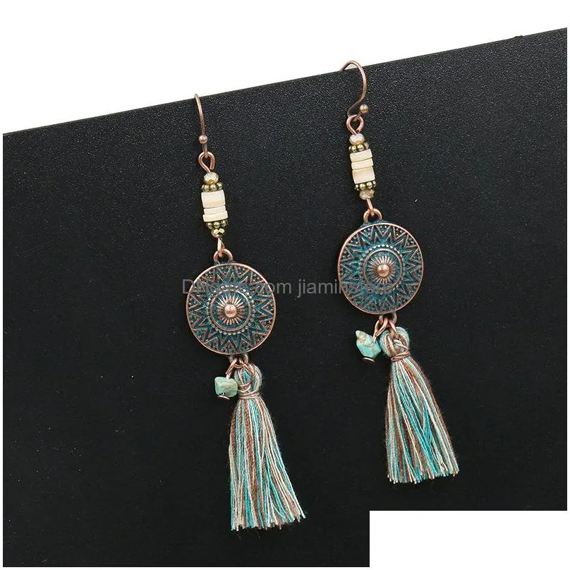 fashion jewelry womens vintage earrings shell beads tassels dangle earrings