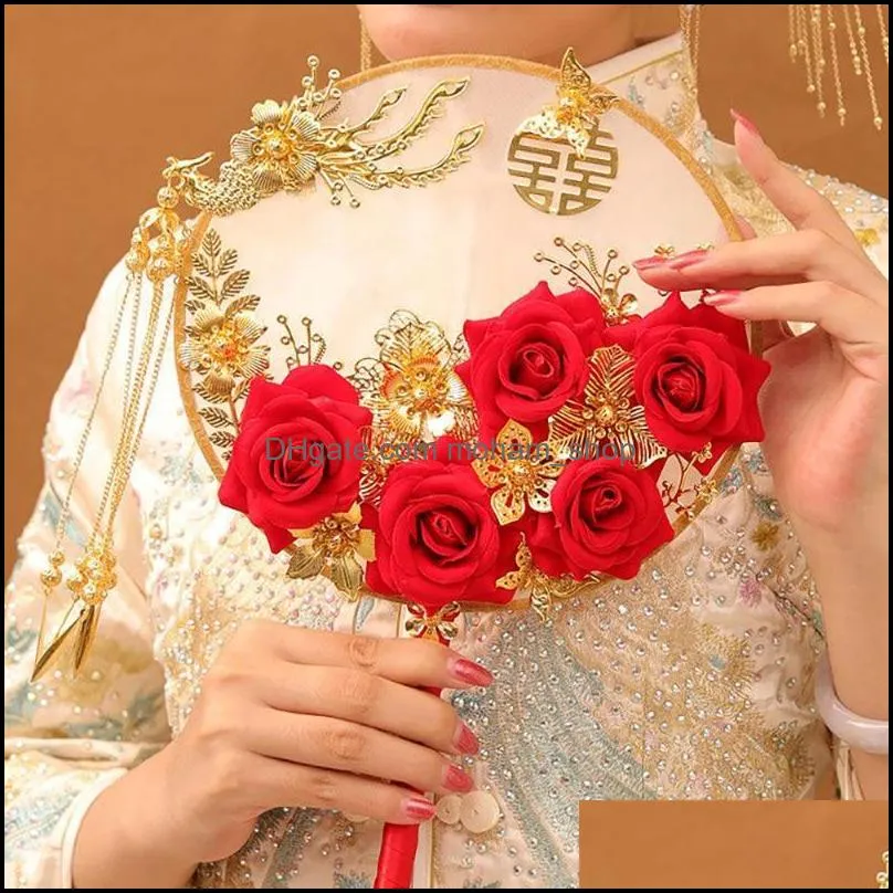 other home decor chinese wedding decorative fans tradition ancient bride handheld bouquet round fan pography ornaments